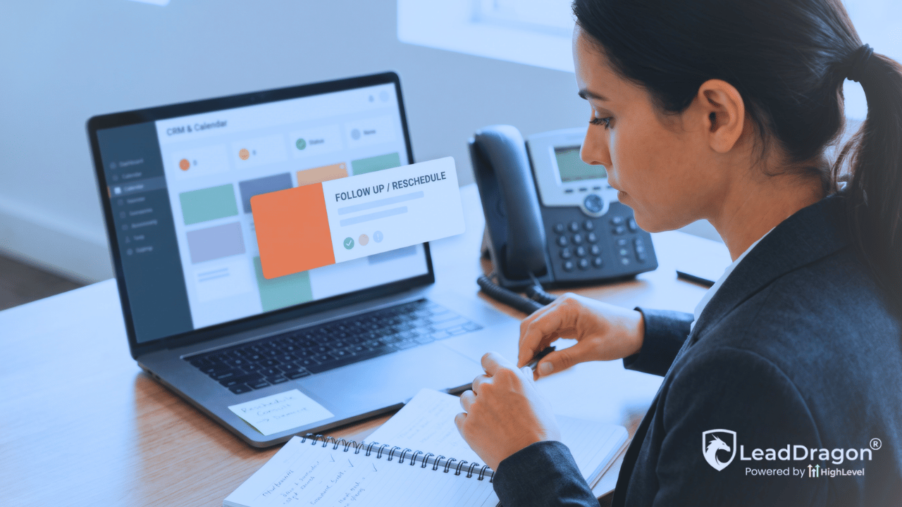 Credit repair follow-up automation showing a missed consultation being moved into a reschedule and recovery process